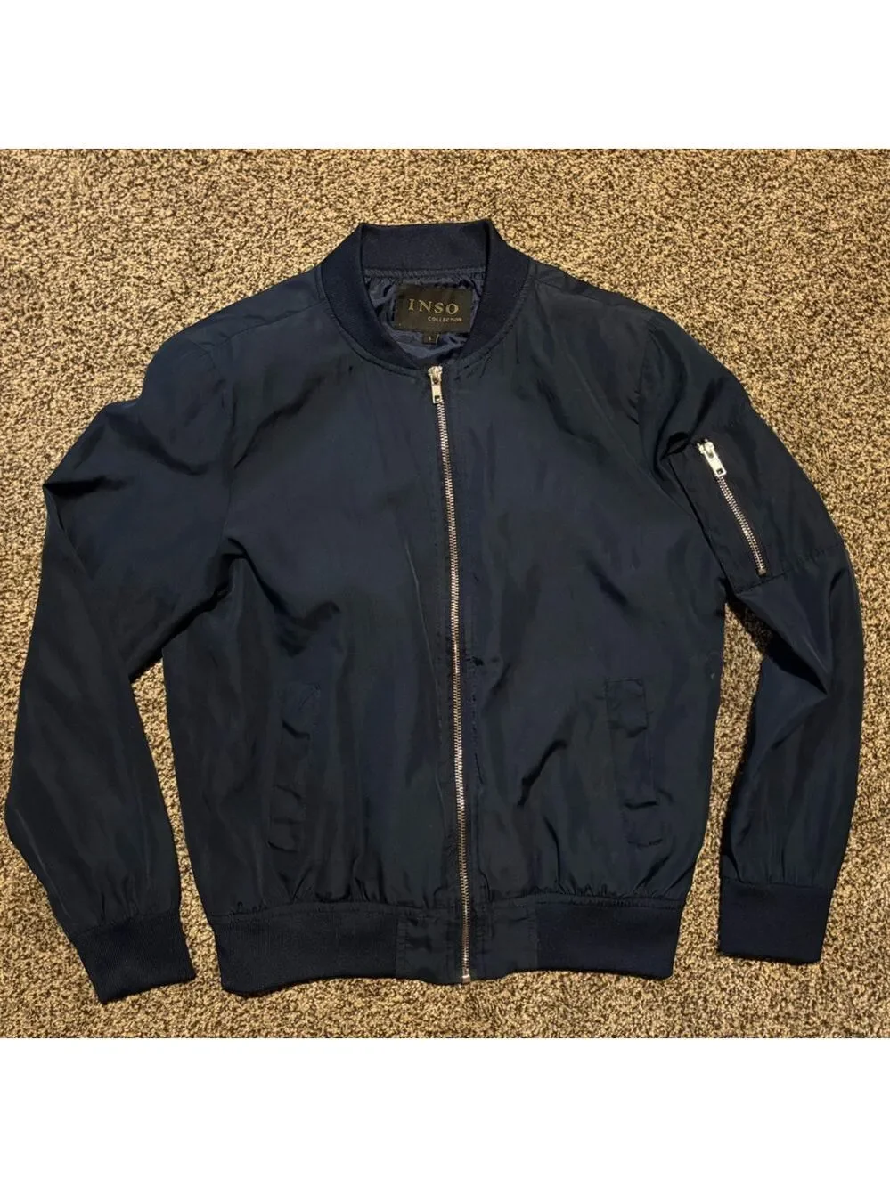 Men’s Navy Bomber Jacket Military Aviation Style Casual Size Small